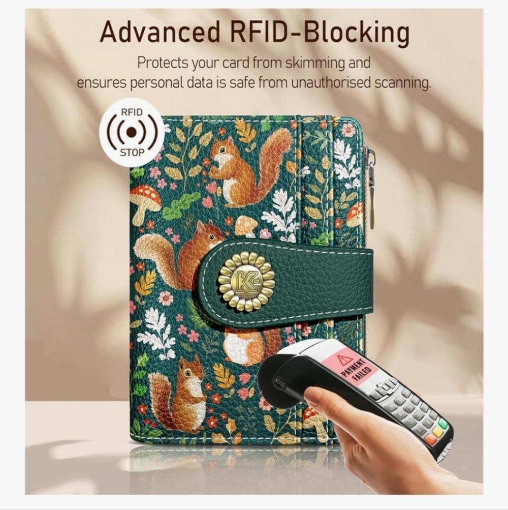 Floral Squirrel RFID-Blocking Wallet